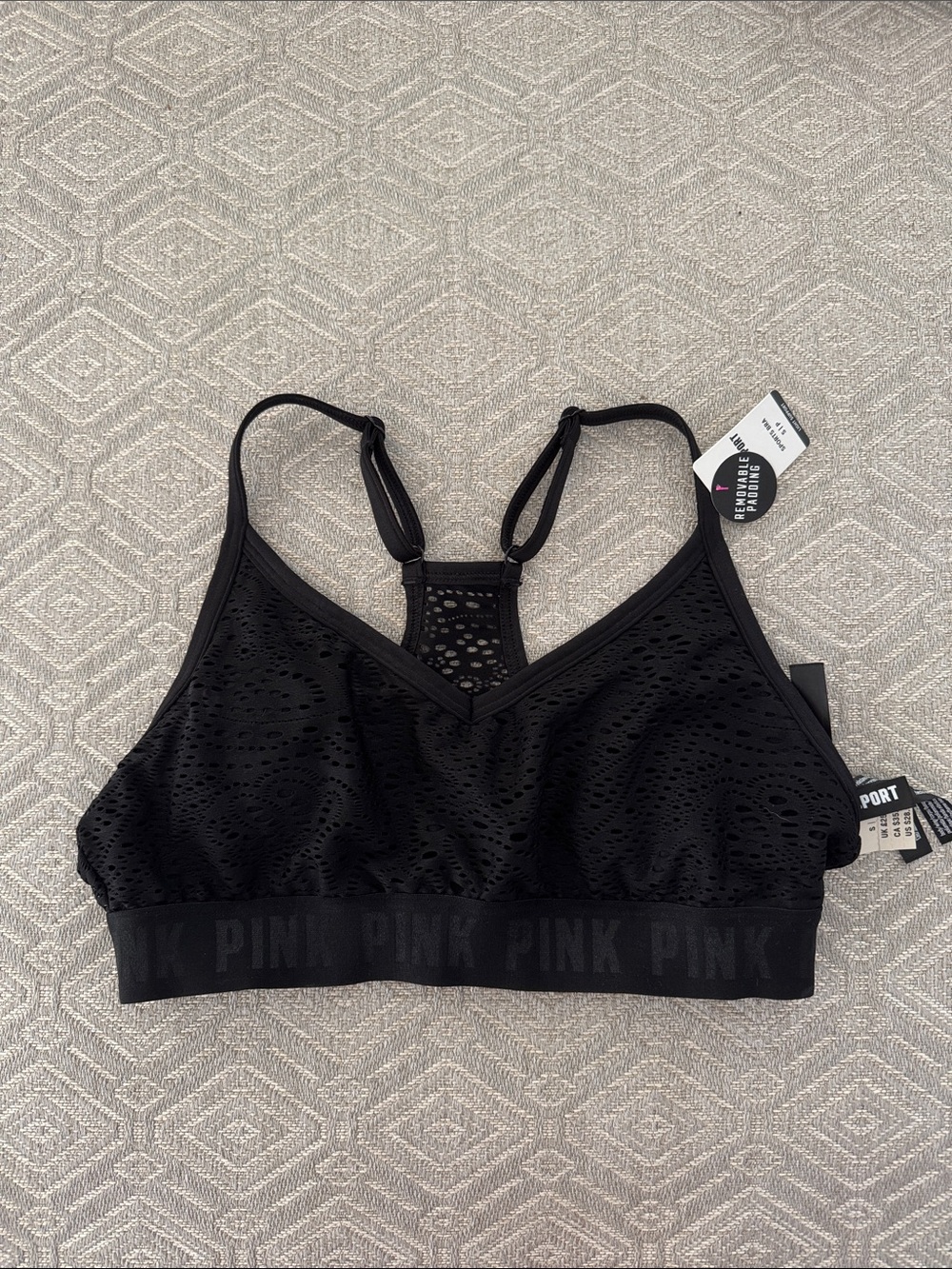 PINK Victoria's Secret Black Lace-Overlay Racerback Bralette